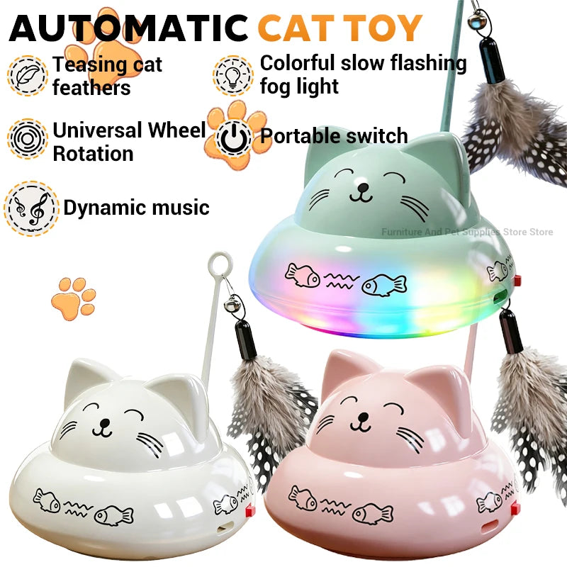 Dynamic Music Interactive Cat Toy Car, 360° Rotating Automatic Cat Toy Ball with Colorful Slow-Flash LED Lights, Pet Toy