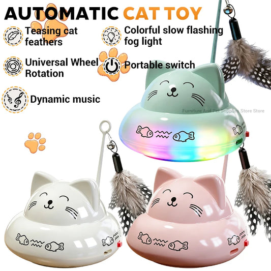 Dynamic Music Interactive Cat Toy Car, 360° Rotating Automatic Cat Toy Ball with Colorful Slow-Flash LED Lights, Pet Toy