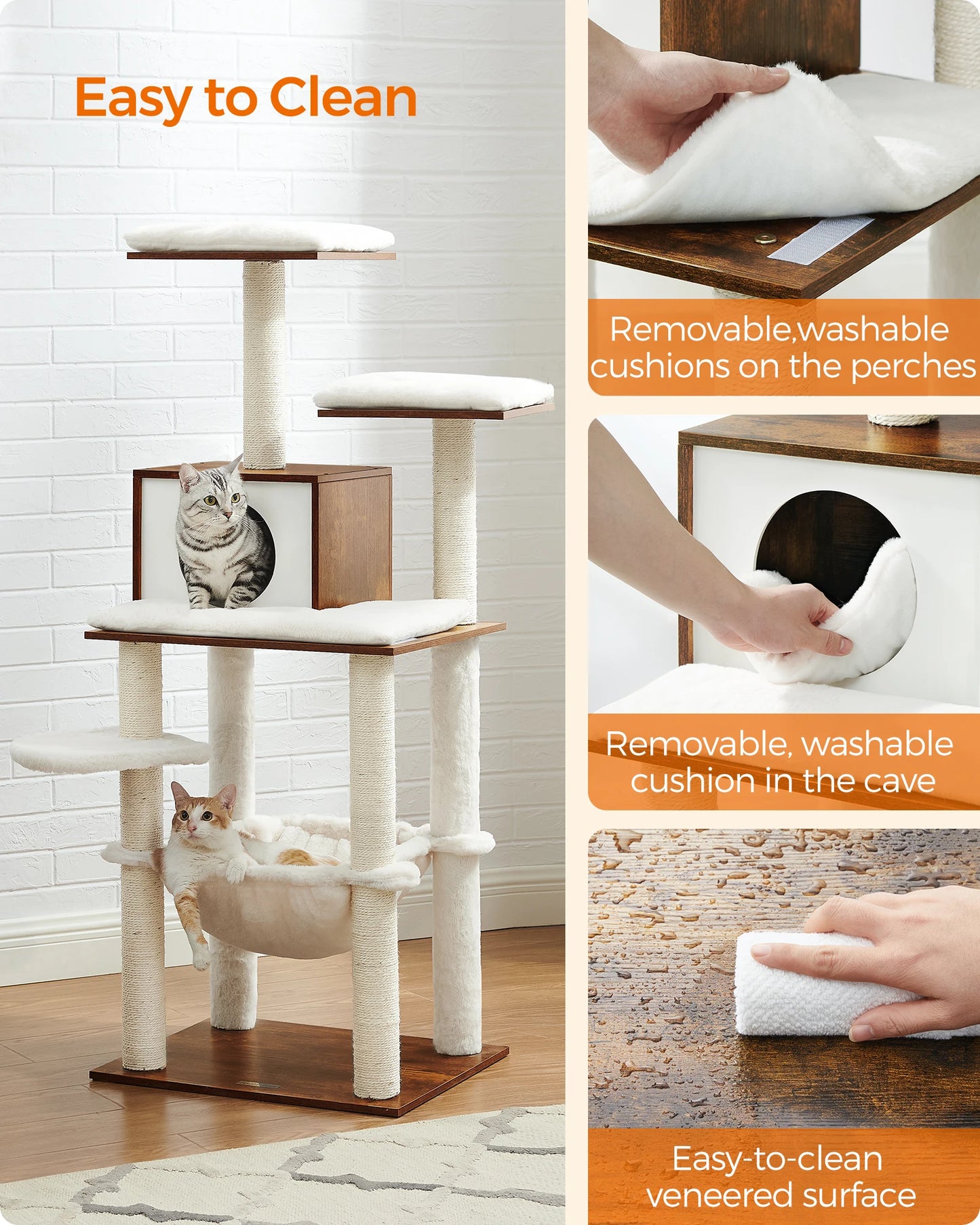 Feandrea Cat Tree, 54.3-Inch Modern Cat Tower for Indoor Cats, Multi-Level Cat Condo, Ultra-Soft Plush, Scratching Posts