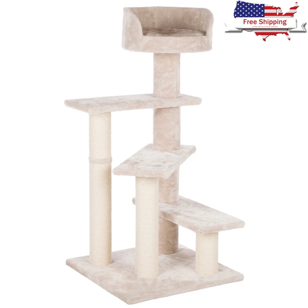 4-Level 40.2" Cat Tree with Plush Bed and Jute Scratching Posts Cats Cozy Retreat and Climbing Furniture