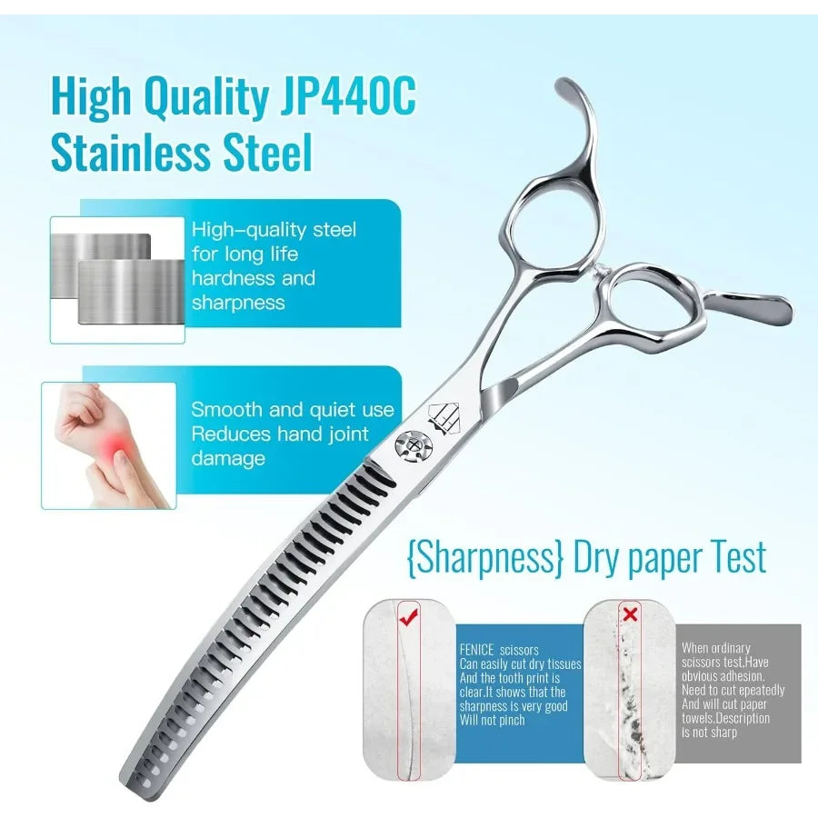 Professional Curved Thinning Scissors for Dog Grooming 30Degree Curvature Japanese 440C for Trimming Dogs Cats and Other Pets f