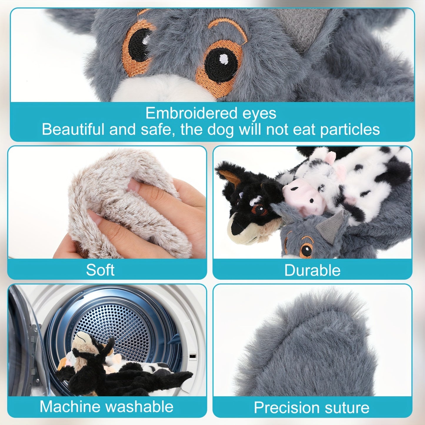 10pcs Squeaky Dog Toys, No Stuffing Plush Chew Toys for Aggressive Chewers, Diverse Animal Designs for Teething Puppies & Adult Dogs, Durable & Safe for Play, Puppy Toys