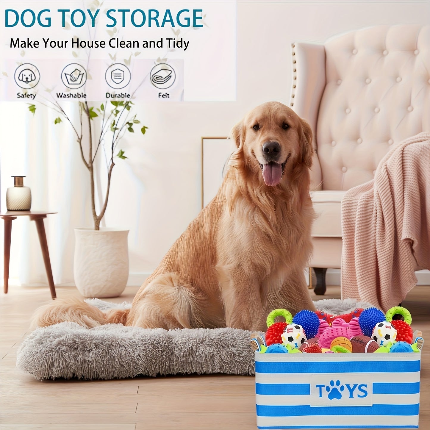Blue Pet Toy Box Storage Basket Organizer for Dog Toys - a Great Way to Organize Pet Toys., Storage Trunks for Home Organization