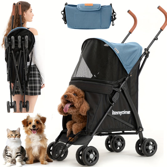 Kenyone Dog Stroller For Small Dogs & Cats - Lightweight, Premium, Portable & Compact Travel Stroller - For Puppies, Small & Medium Dogs & Cats - Suitable for Everyday Walks & Travel - Perfect Gift for Pet Owners