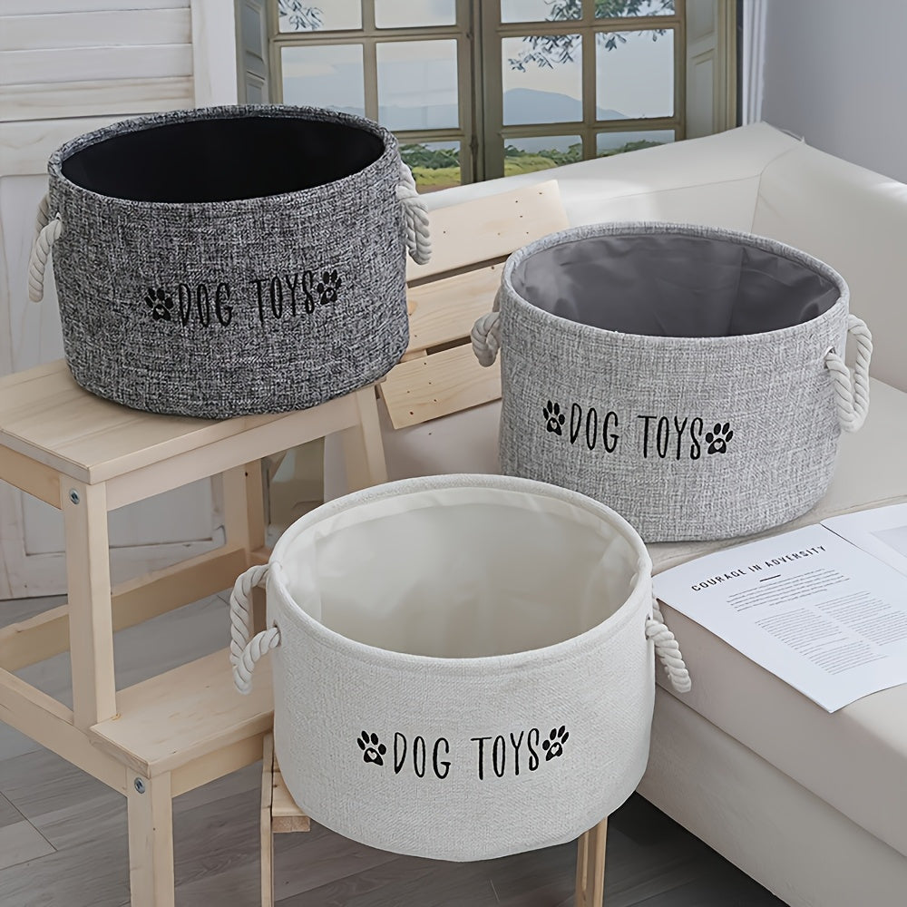 [Canvas Pet Accessory Container] Extra-Large Canvas Dog Toy Storage Basket - Spacious Round Pet Accessory Organizer, Dog Toys, Accessories