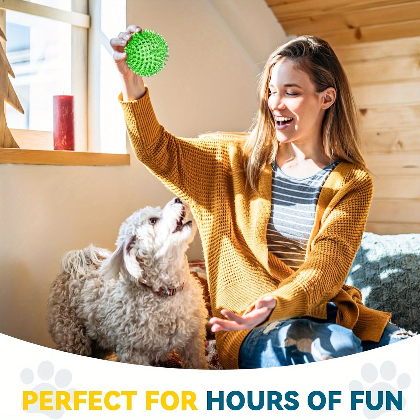 3.5" Large Dog Toys Ball, 6 Pack Squeaky Dog Toys, Durable Dog Toys For Aggressive Chewers, Spiky Dog Ball For Clean Teeth And Training, Fetch Toys For Large Dogs, Puppy Chew Toys For Teething